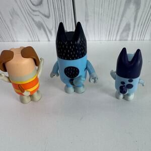 Bluey and Friends Set of 3 Garbage Truck Bin Man and 2 Bluey Characters